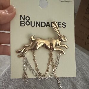 No Boundaries Gold Rabbit Brooch with Mixed Metal Dangles